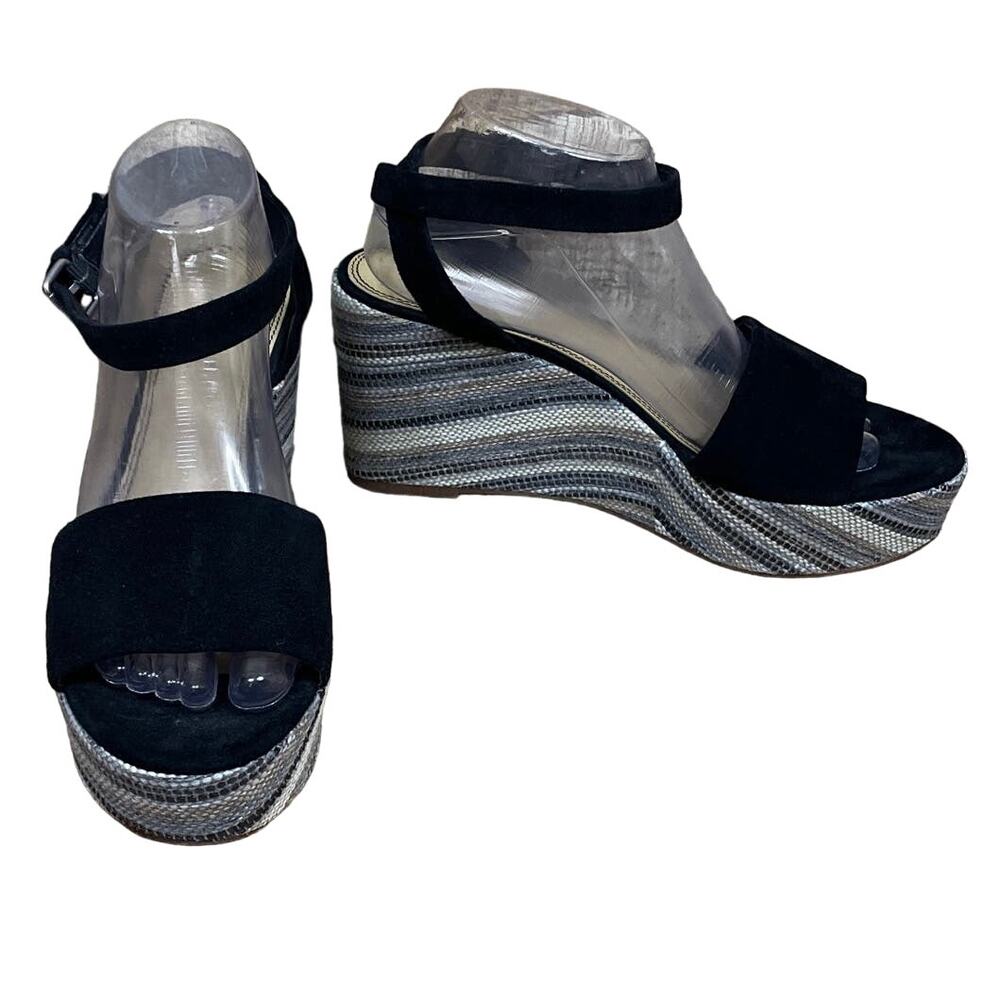 Splendid Felix Platform Wedge Sandals Ankle Wrap Neutral Stripe Black Size 9.5